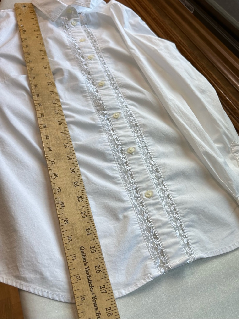 Banana Republic White Button Up Shirt Women’s 6 Tailored Fit White Lace Trim - Picture 11 of 16